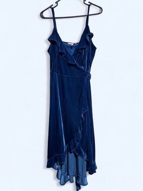 BCBGeneration Navy Velvet High-Low Wrap Dress